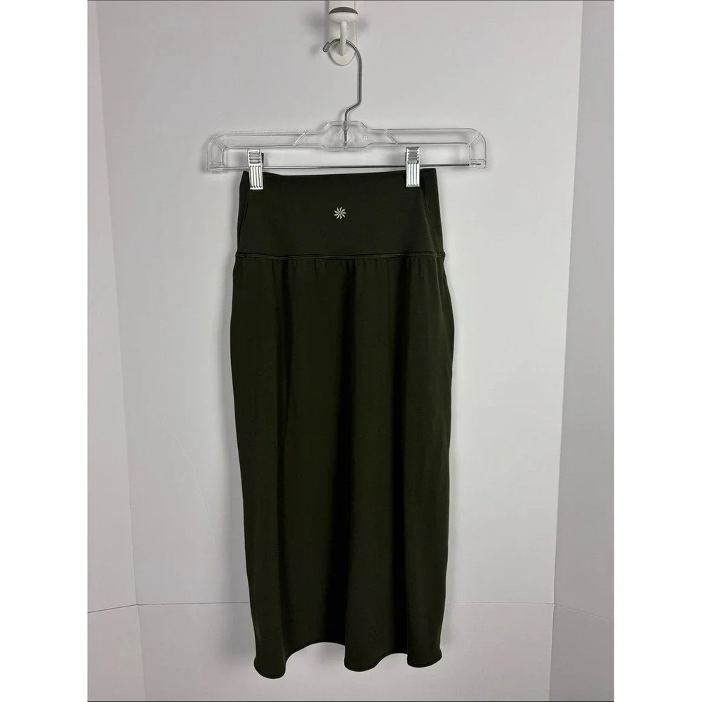 Athleta Transcend Midi Skirt Olive Green Ruched Stretch XXS
